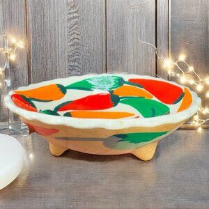 2004 Mexican Pottery Footed Salsa Dish Bowl‎ Hand Painted Mexico Pottery Chili